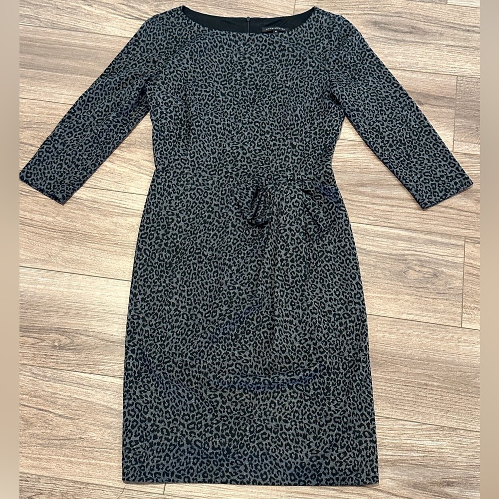 David Meister Black & Gray Leopard Sheath Dress With Bow Size 10 - Picture 2 of 8